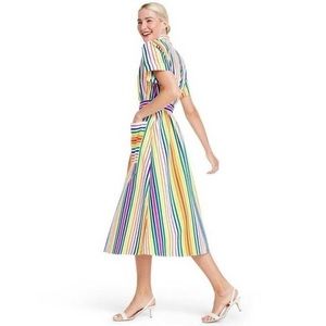 Christopher John Rogers exclusive button down rainbow shirt-dress.